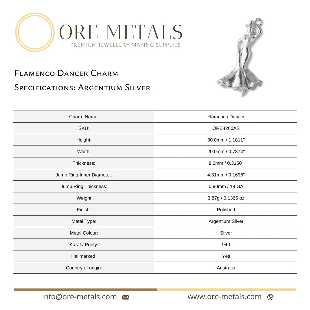 940 Argentium Silver - Flamenco Dancer Charm
