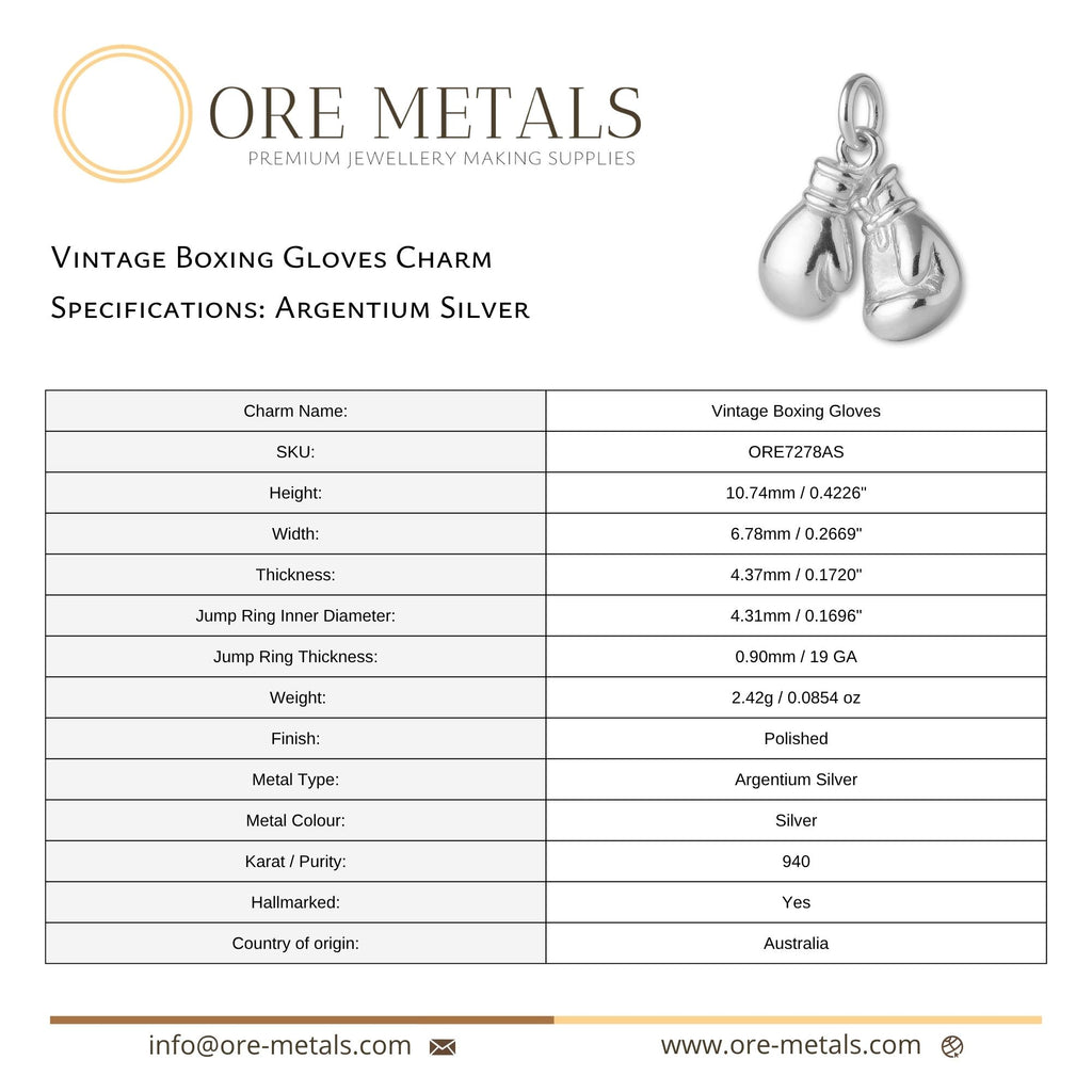 940 Argentium Silver - Vintage Boxing Gloves Charm