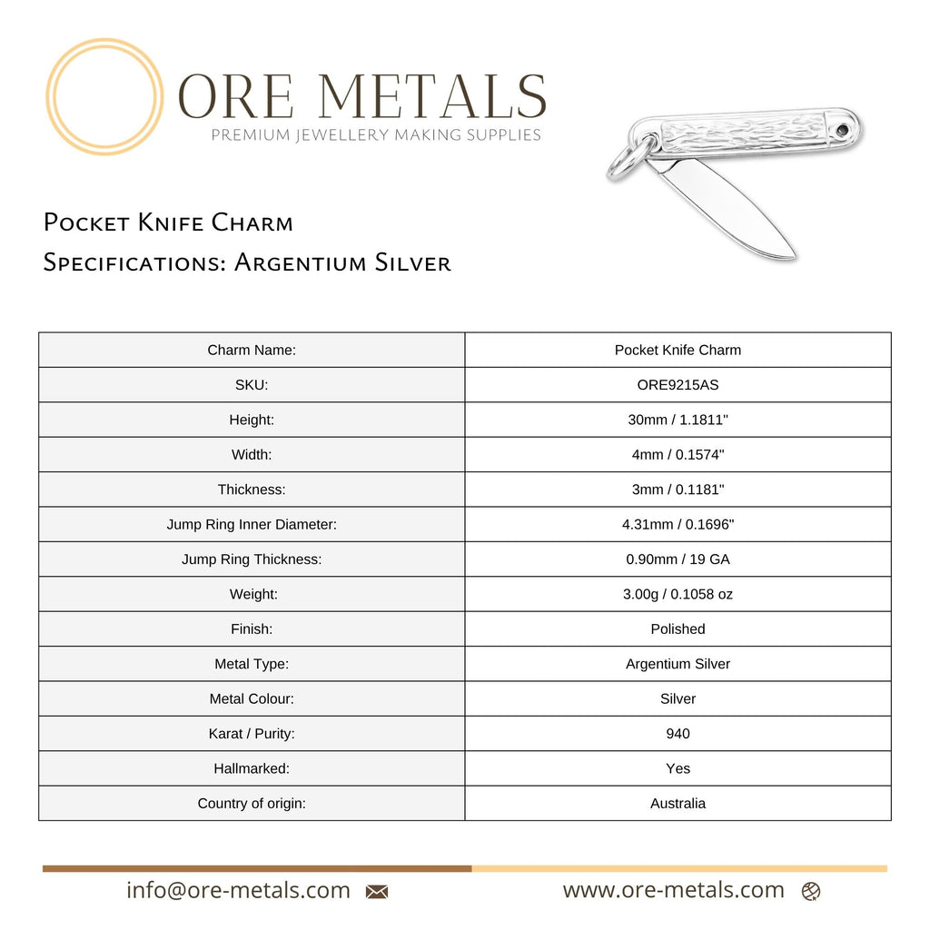 940 Argentium Silver - Folding Pocket Knife Charm