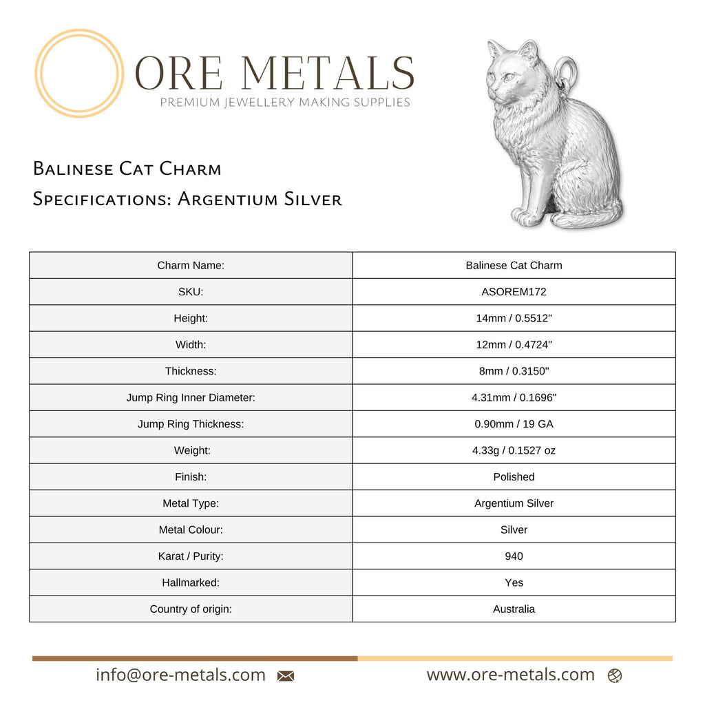 940 Argentium Silver - Balinese Cat Charm