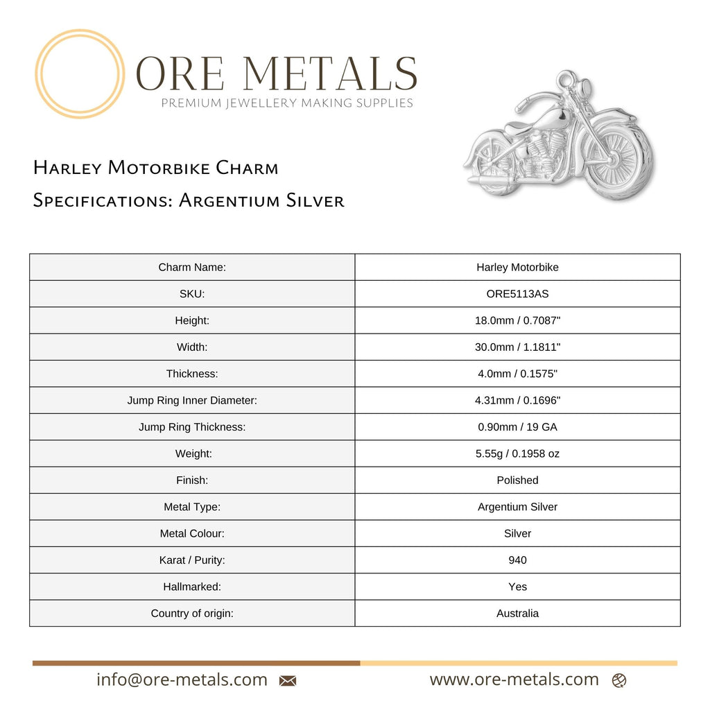 940 Argentium Silver - Harley Motorbike Charm