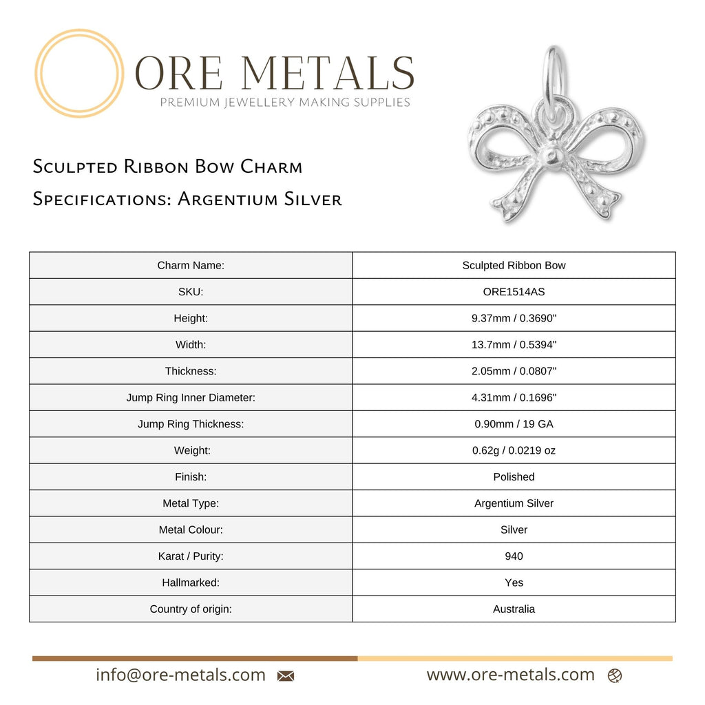940 Argentium Silver - Sculpted Ribbon Bow Charm