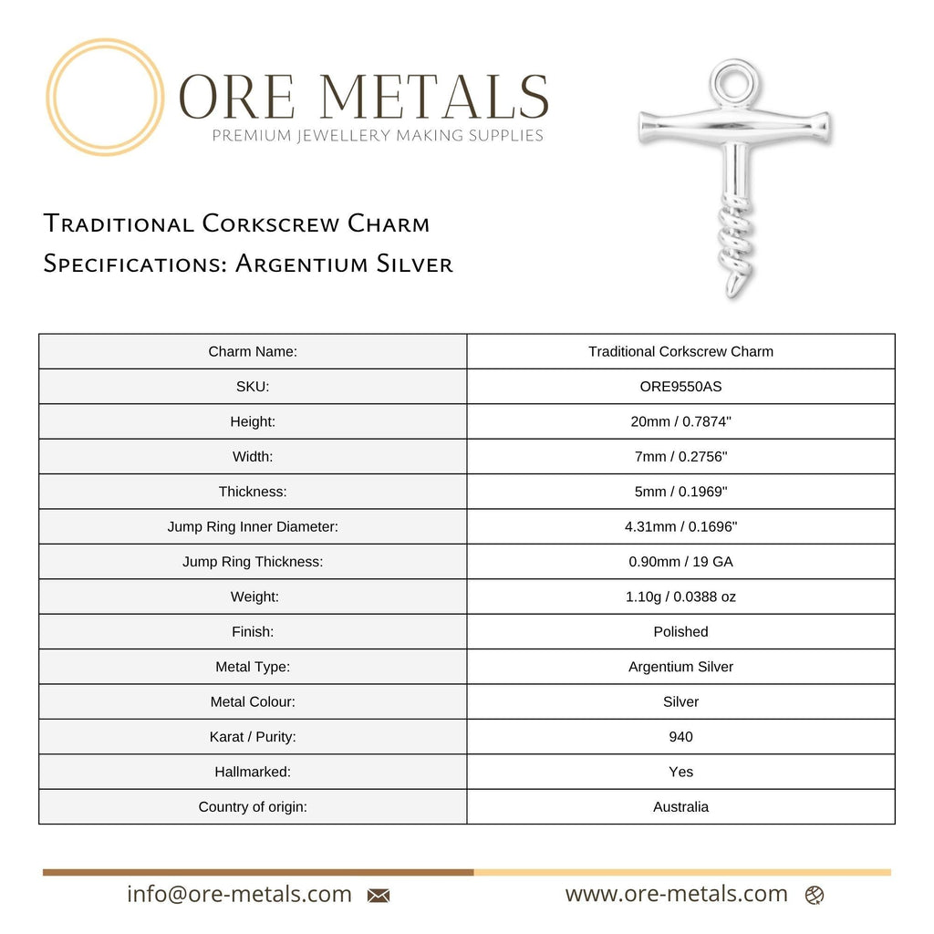 940 Argentium Silver - Traditional Corkscrew Charm