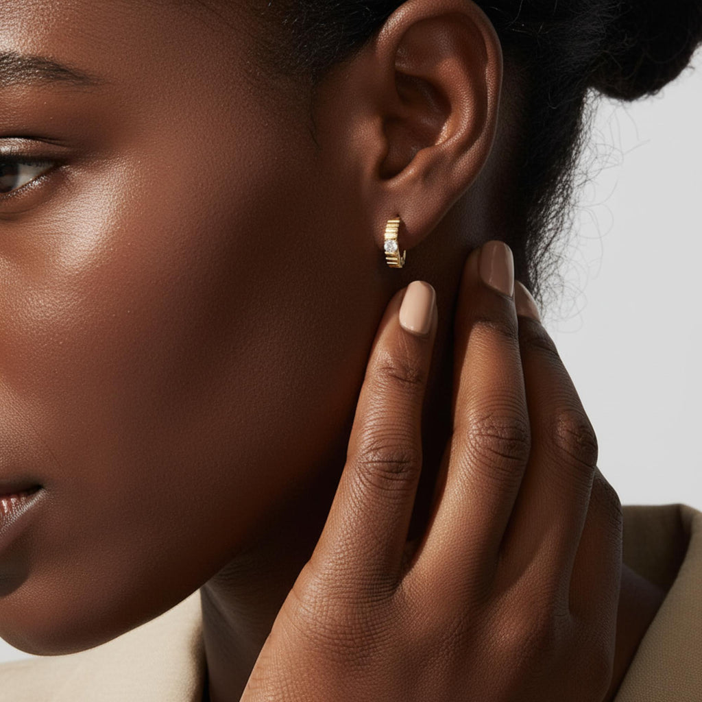 18ct Yellow Gold | 0.14ct GH/SI - Croissant Diamond Hoop Earrings