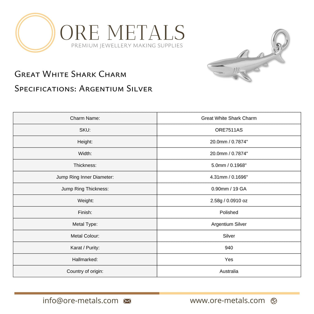 940 Argentium Silver - Great White Shark Charm