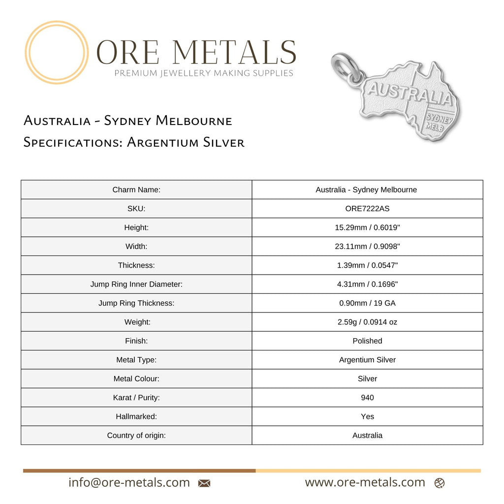 940 Argentium Silver - Australia Sydney Melbourne Charm
