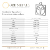 940 Argentium Silver - Aries Zodiac Square Charm
