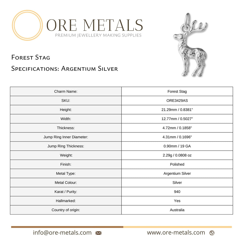 940 Argentium Silver - Forest Stag Charm