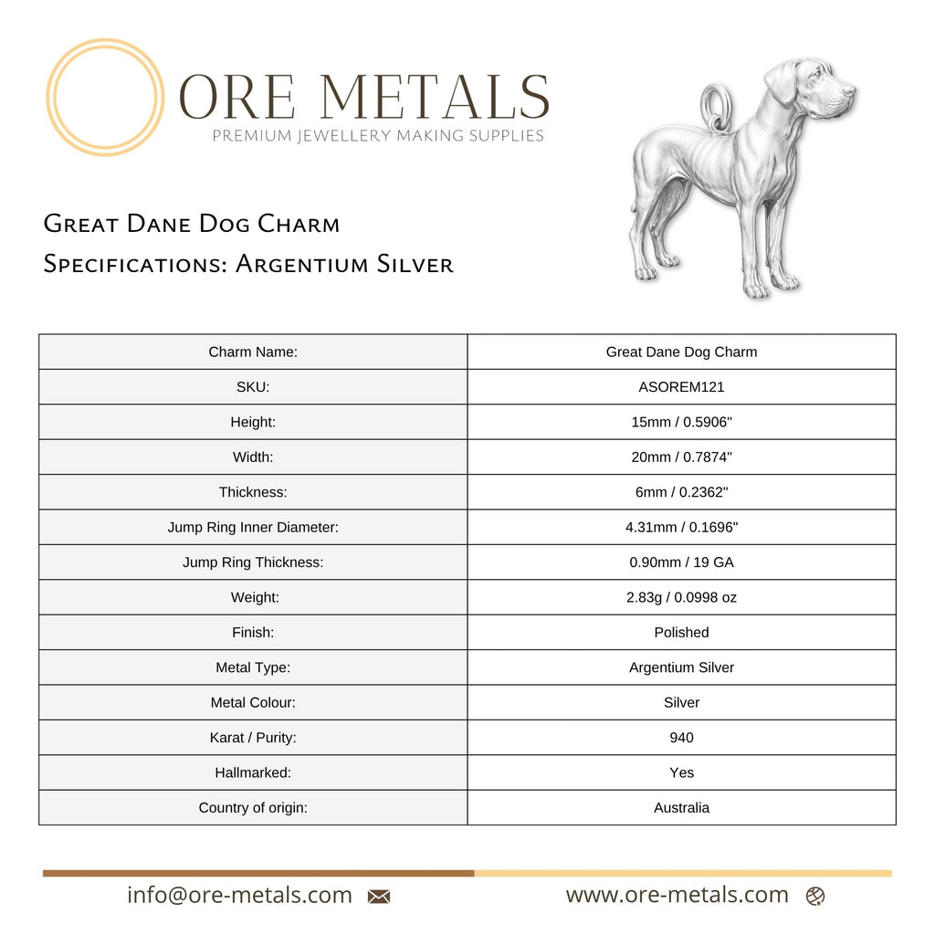 940 Argentium Silver - Great Dane Dog Charm