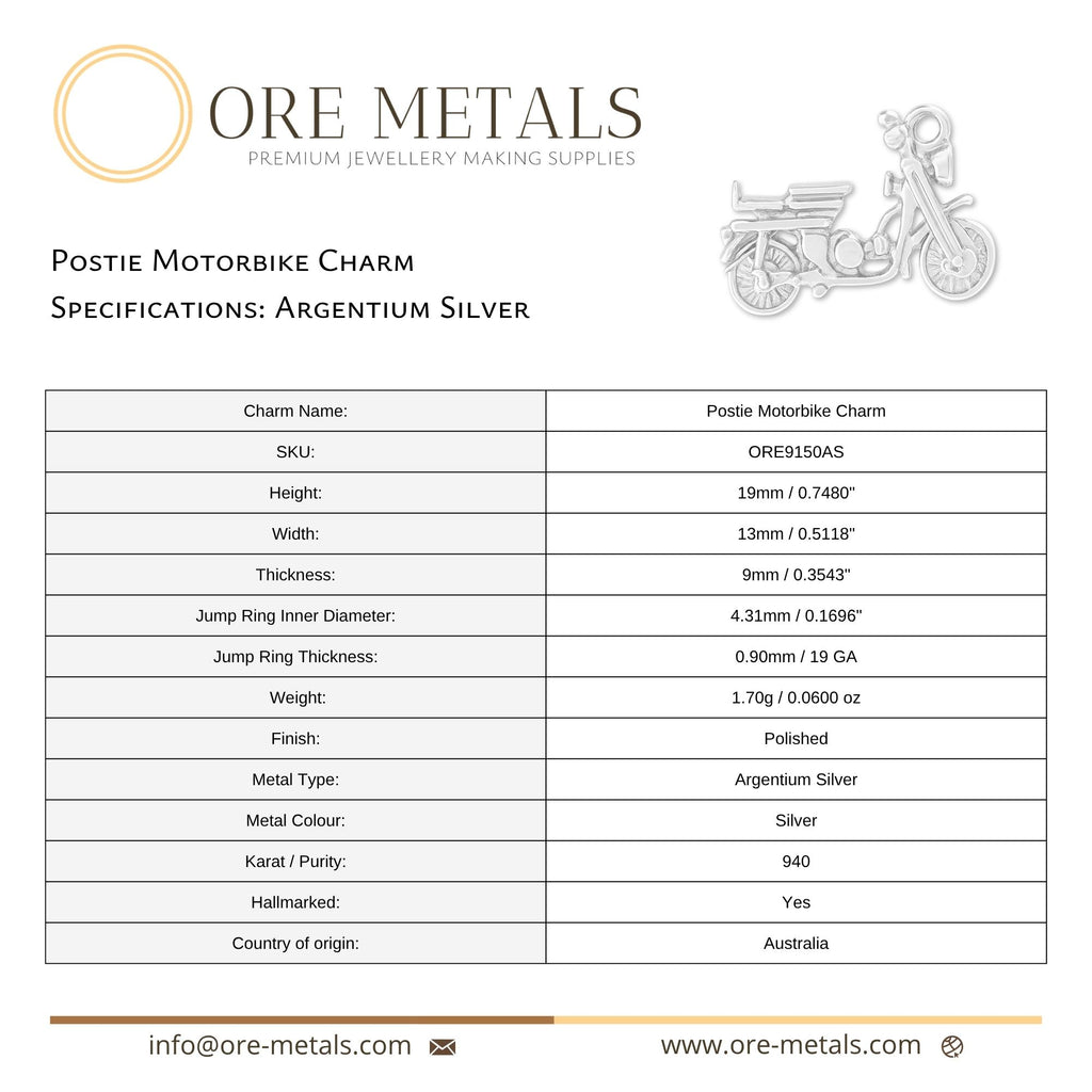 940 Argentium Silver - Postie Motorbike Charm