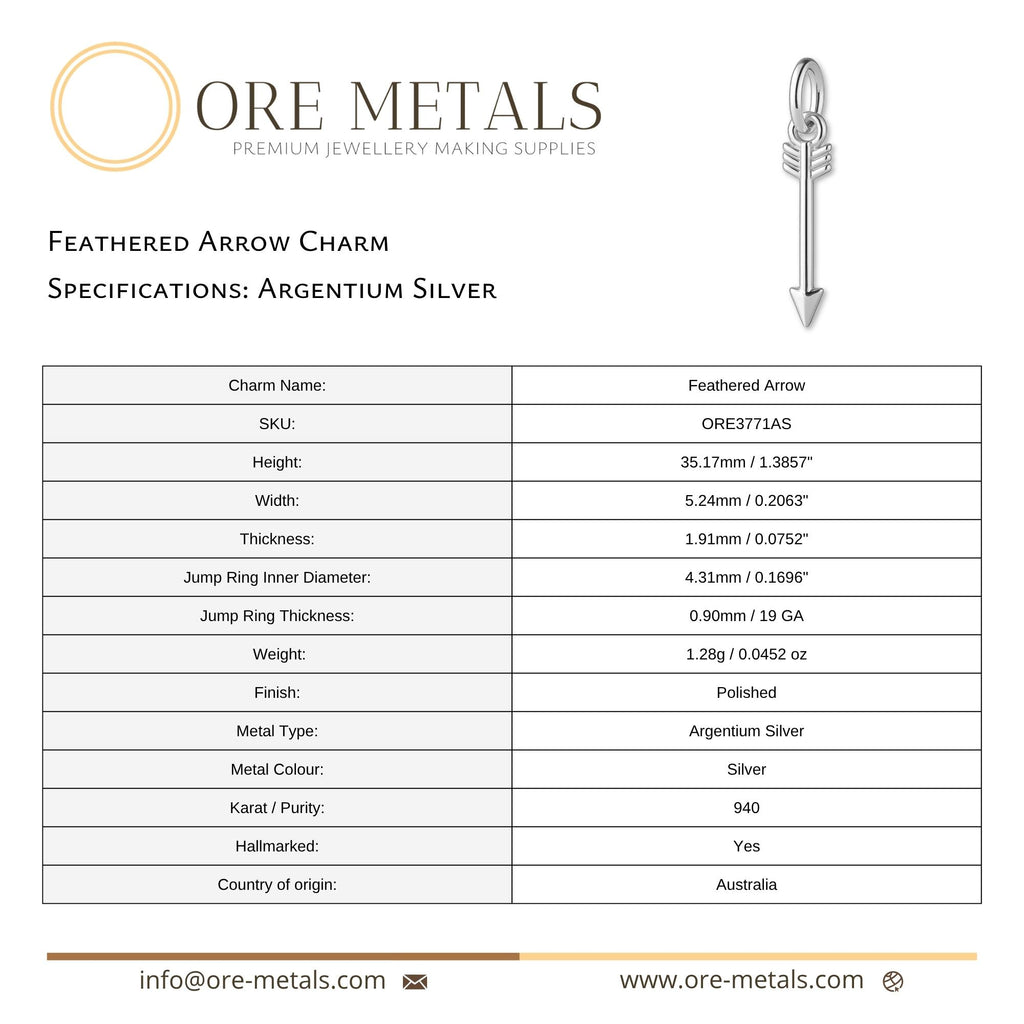 940 Argentium Silver - Feathered Arrow Charm
