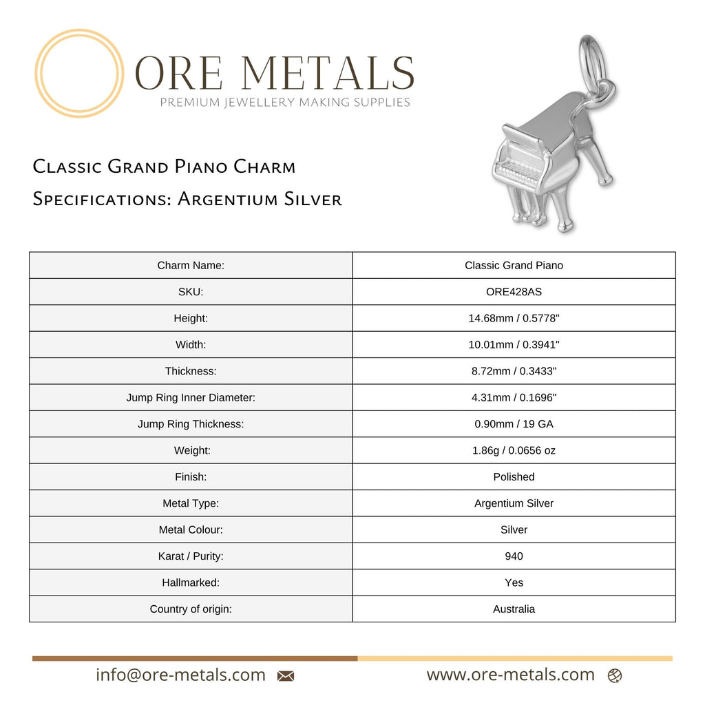 940 Argentium Silver - Classic Grand Piano Charm