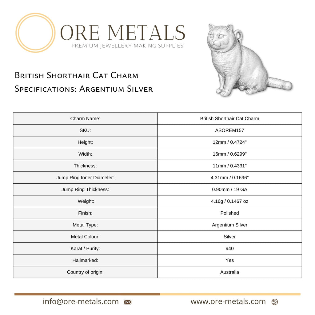 940 Argentium Silver - British Shorthair Cat Charm