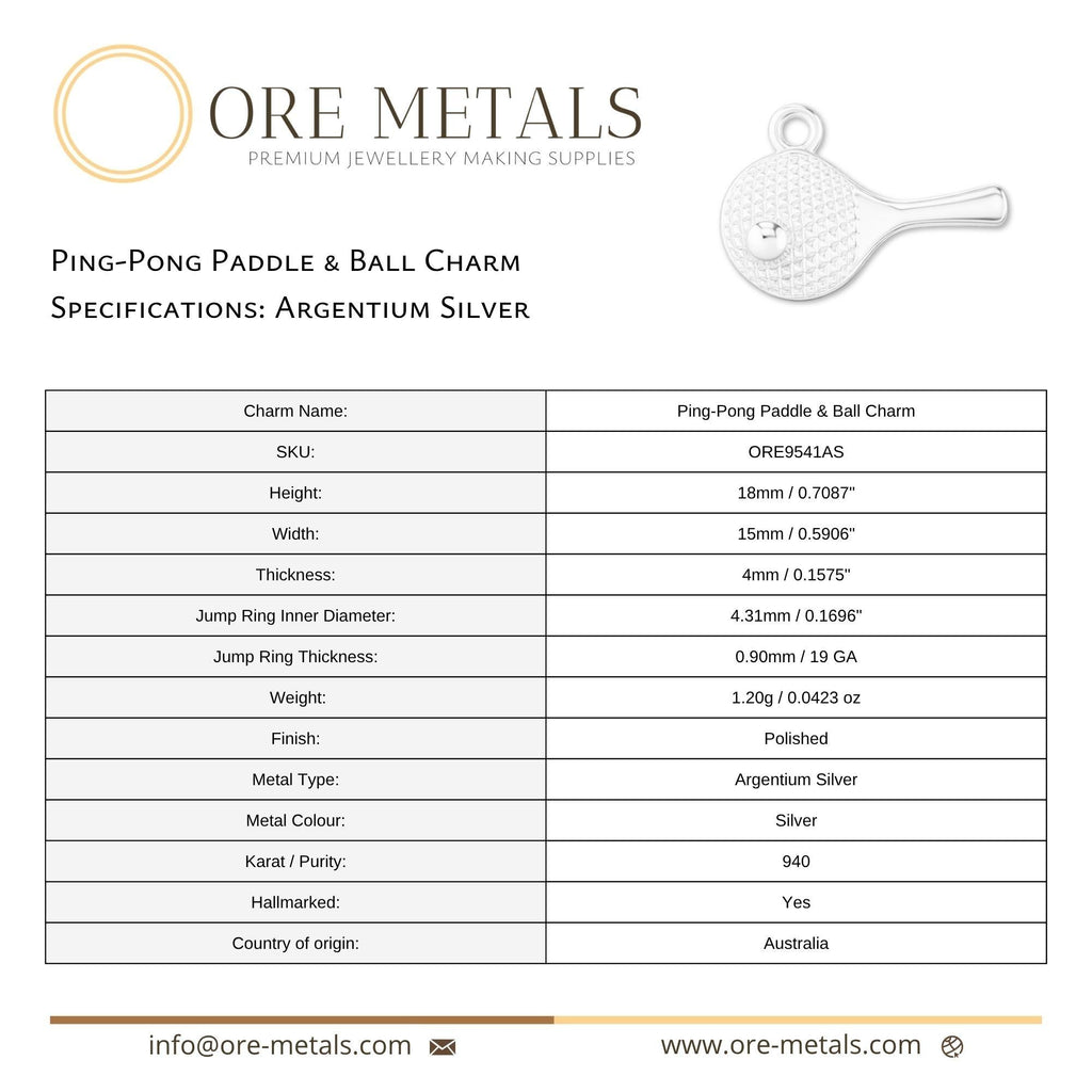 940 Argentium Silver - Table Tennis Paddle Charm