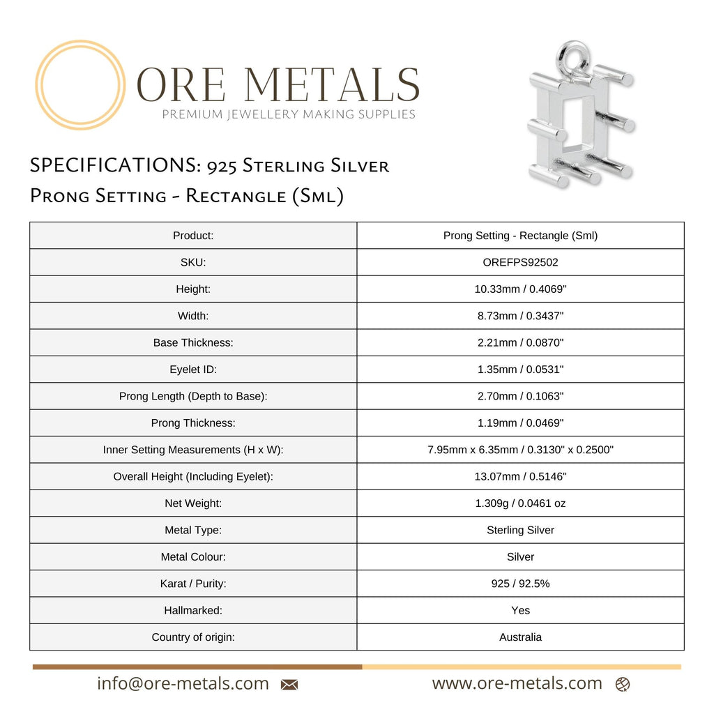 925 Sterling Silver - Rectangle Prong Setting