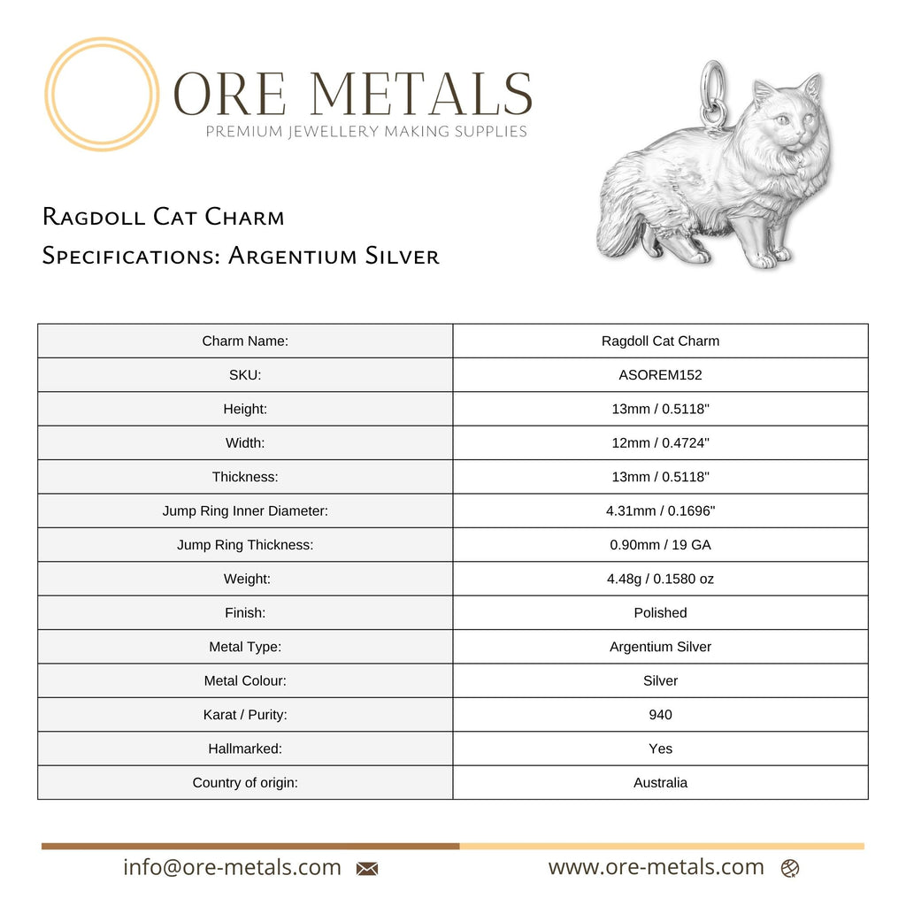 940 Argentium Silver - Ragdoll Cat Charm