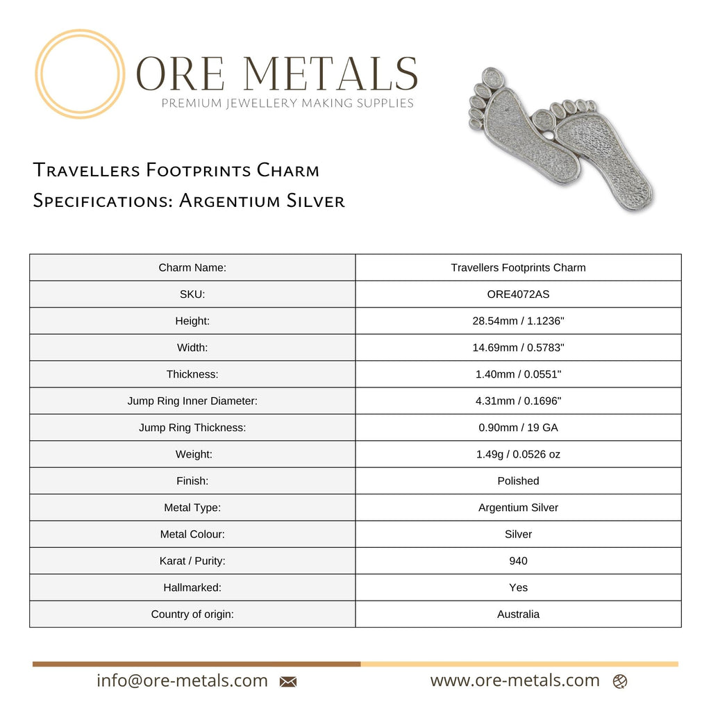 940 Argentium Silver - Travellers Footprints Charm