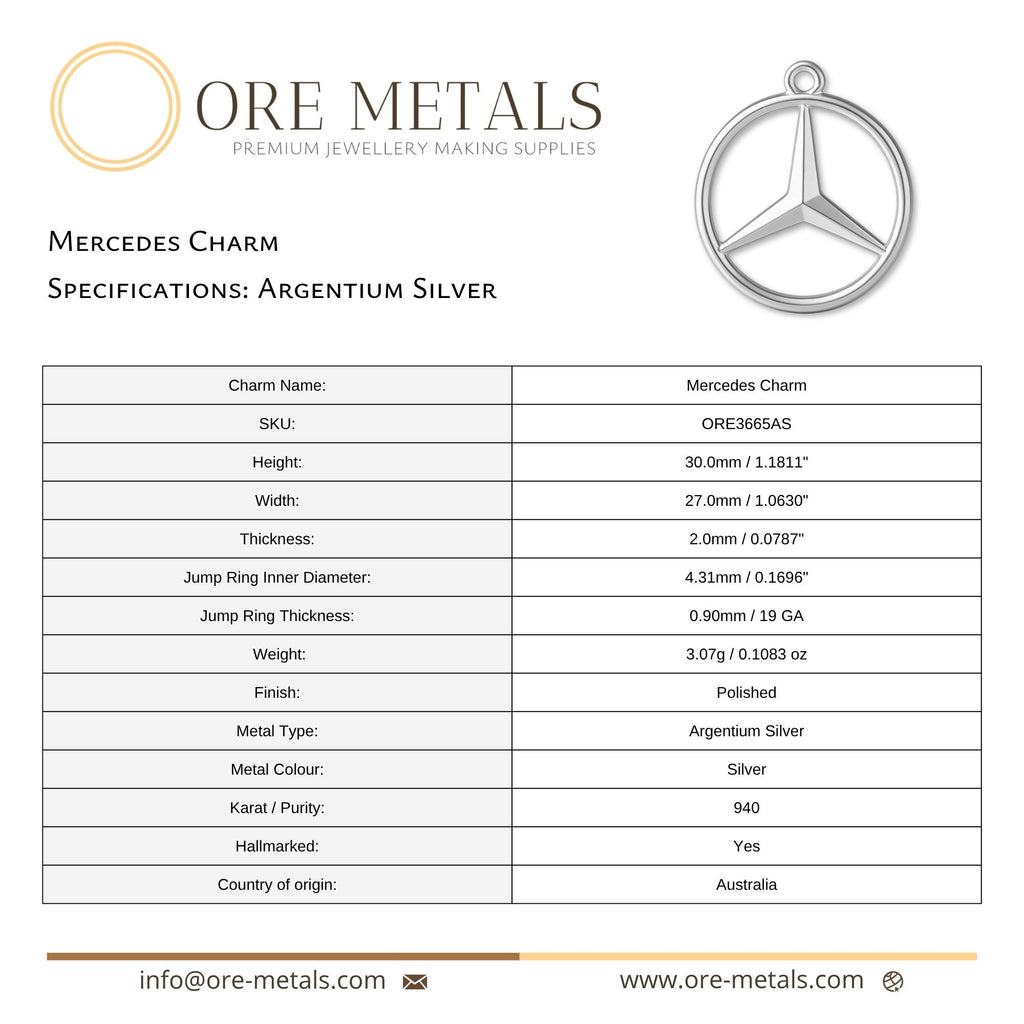940 Argentium Silver - Mercedes Charm