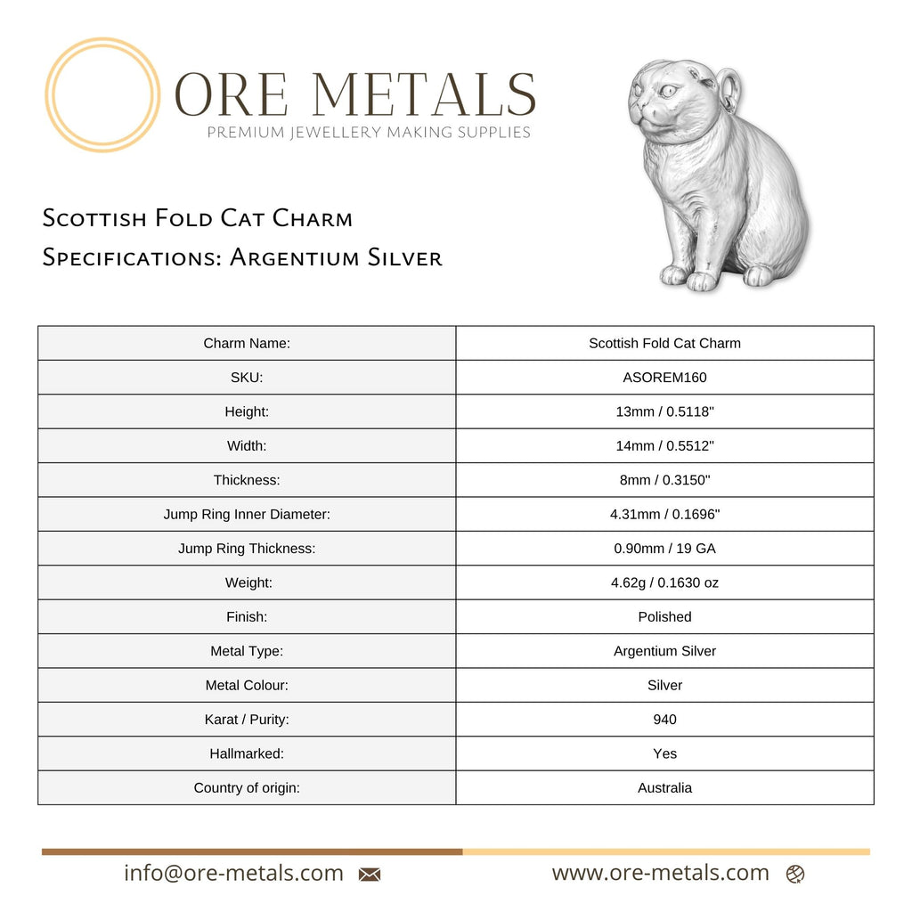 940 Argentium Silver - Scottish Fold Cat Charm