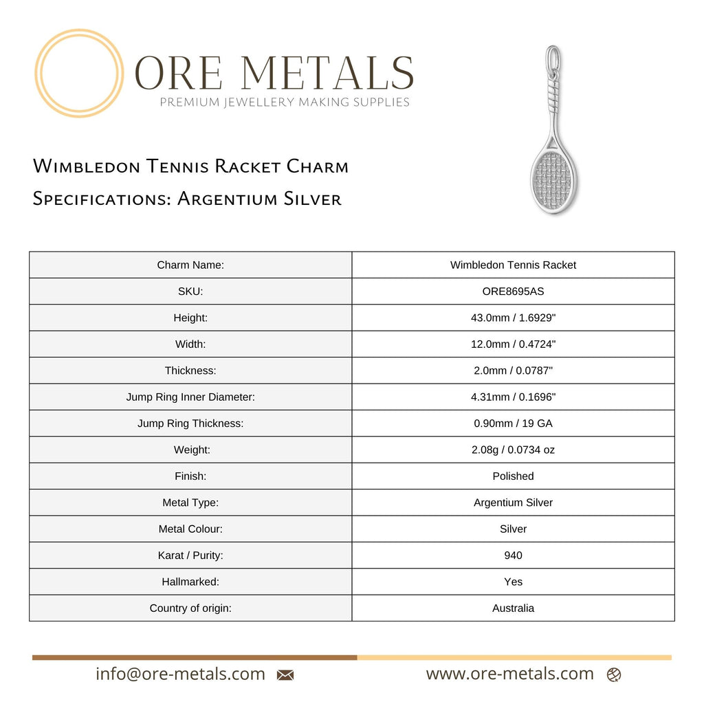 940 Argentium Silver - Wimbledon Tennis Racket Charm