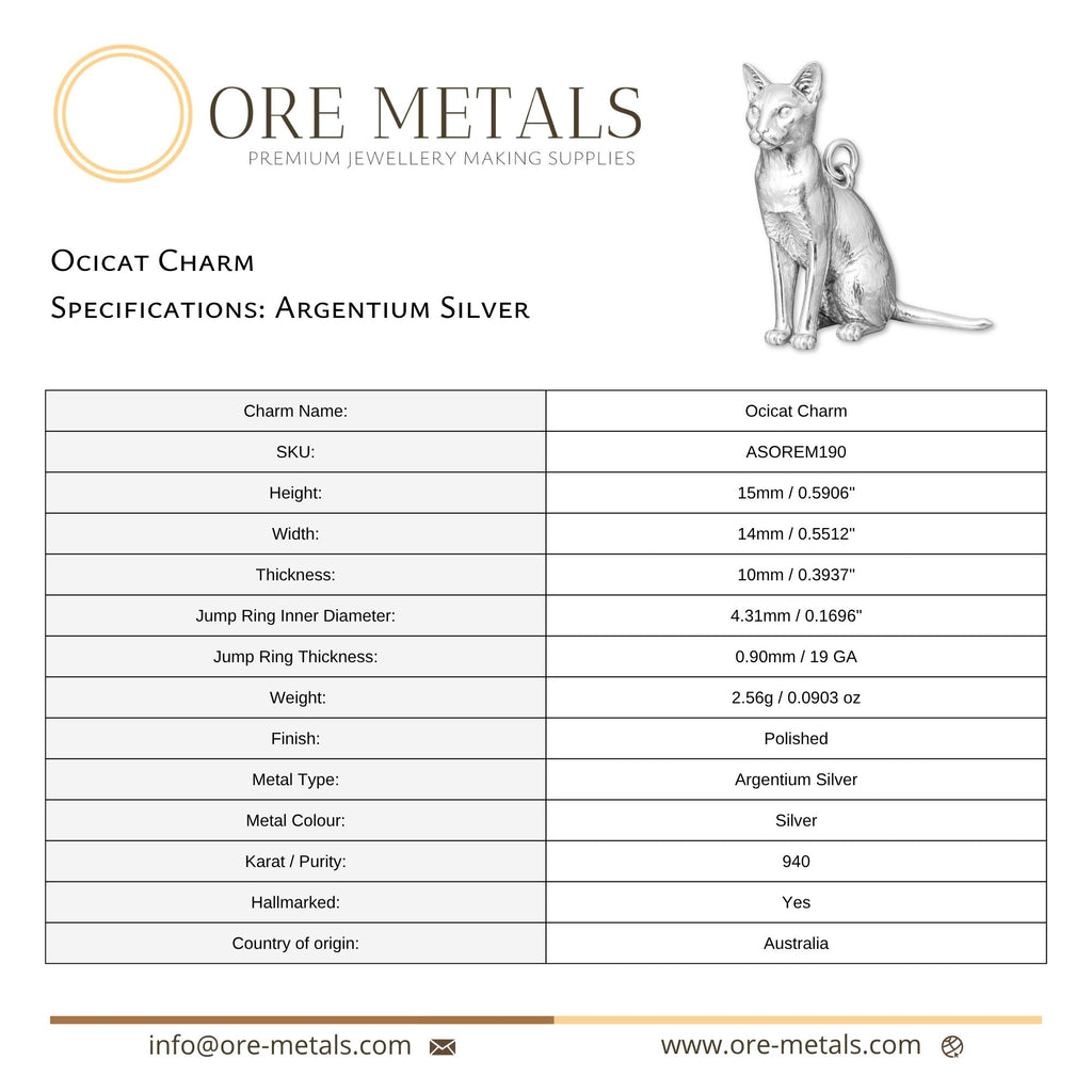 940 Argentium Silver - Ocicat Cat Charm