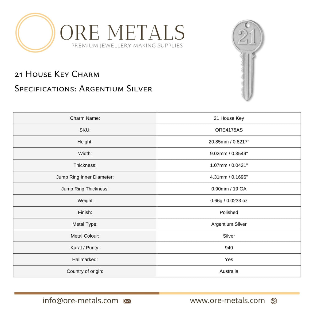 940 Argentium Silver - 21 House Key Charm