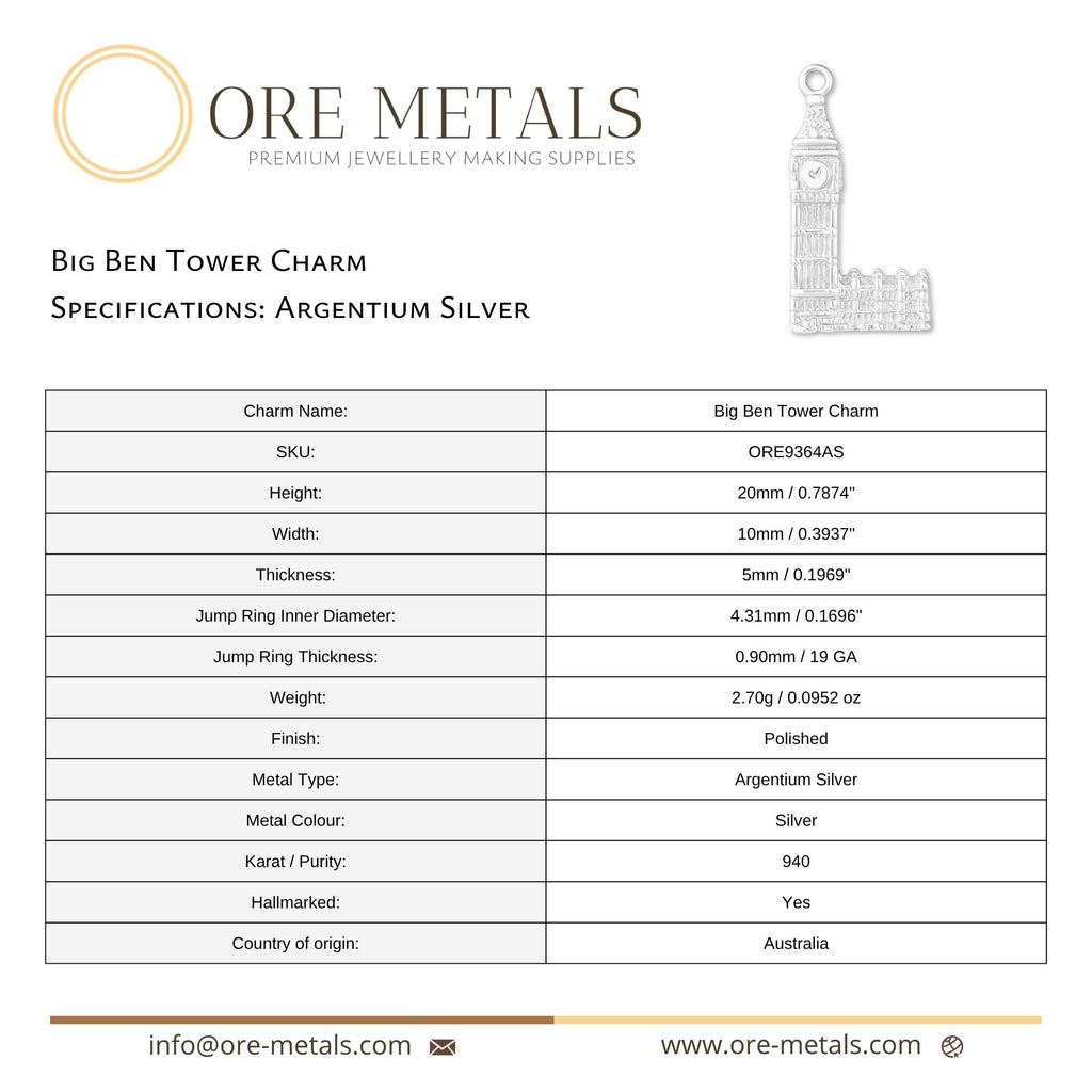 940 Argentium Silver - Big Ben Tower Charm