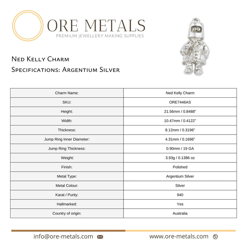 940 Argentium Silver - Ned Kelly Charm