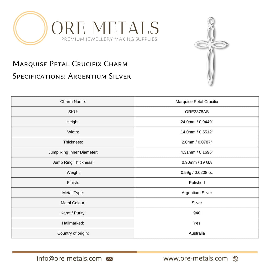 940 Argentium Silver - Marquise Petal Crucifix Charm