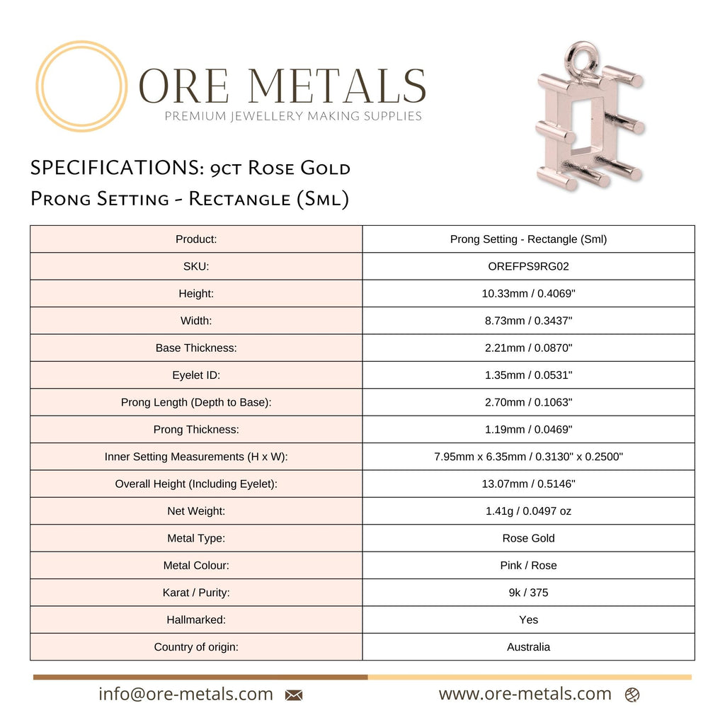 9ct Rose Gold - Rectangle Prong Setting