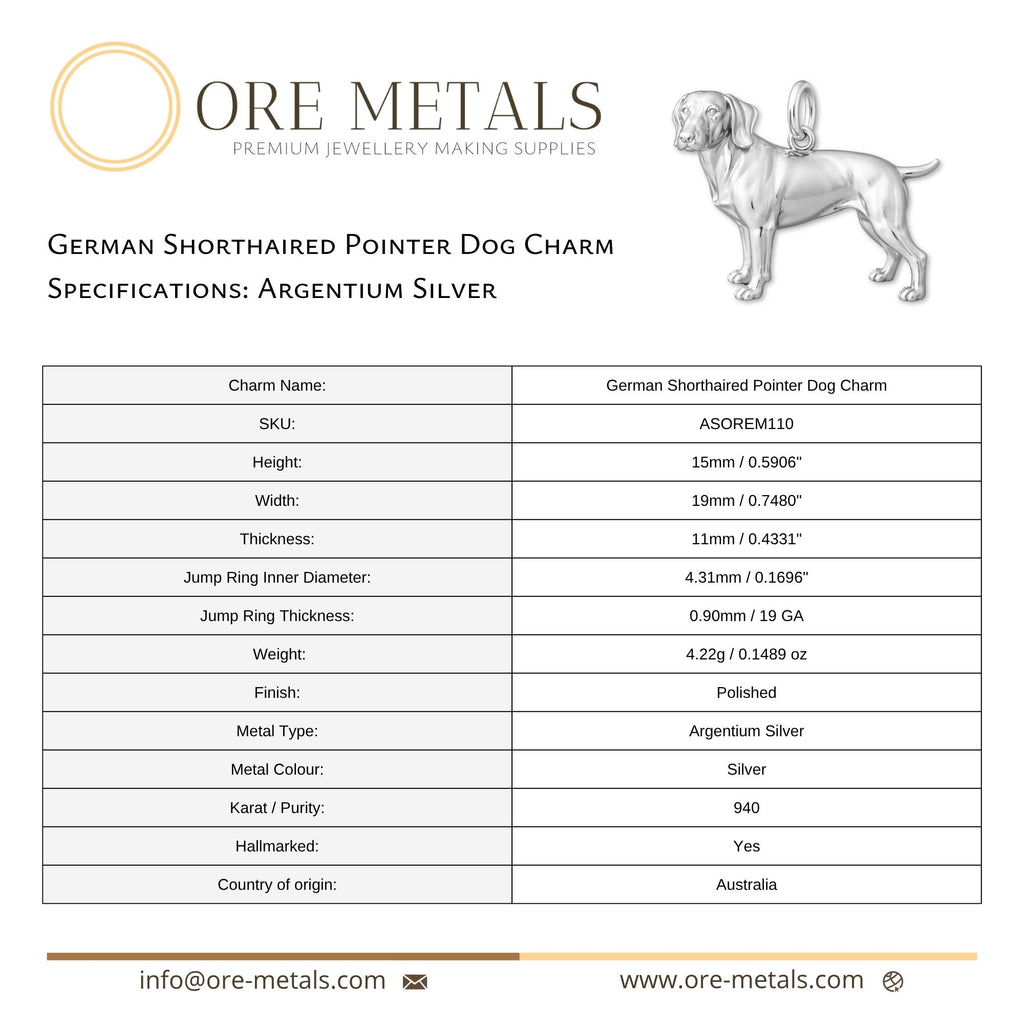 940 Argentium Silver - German Shorthaired Pointer Dog Charm