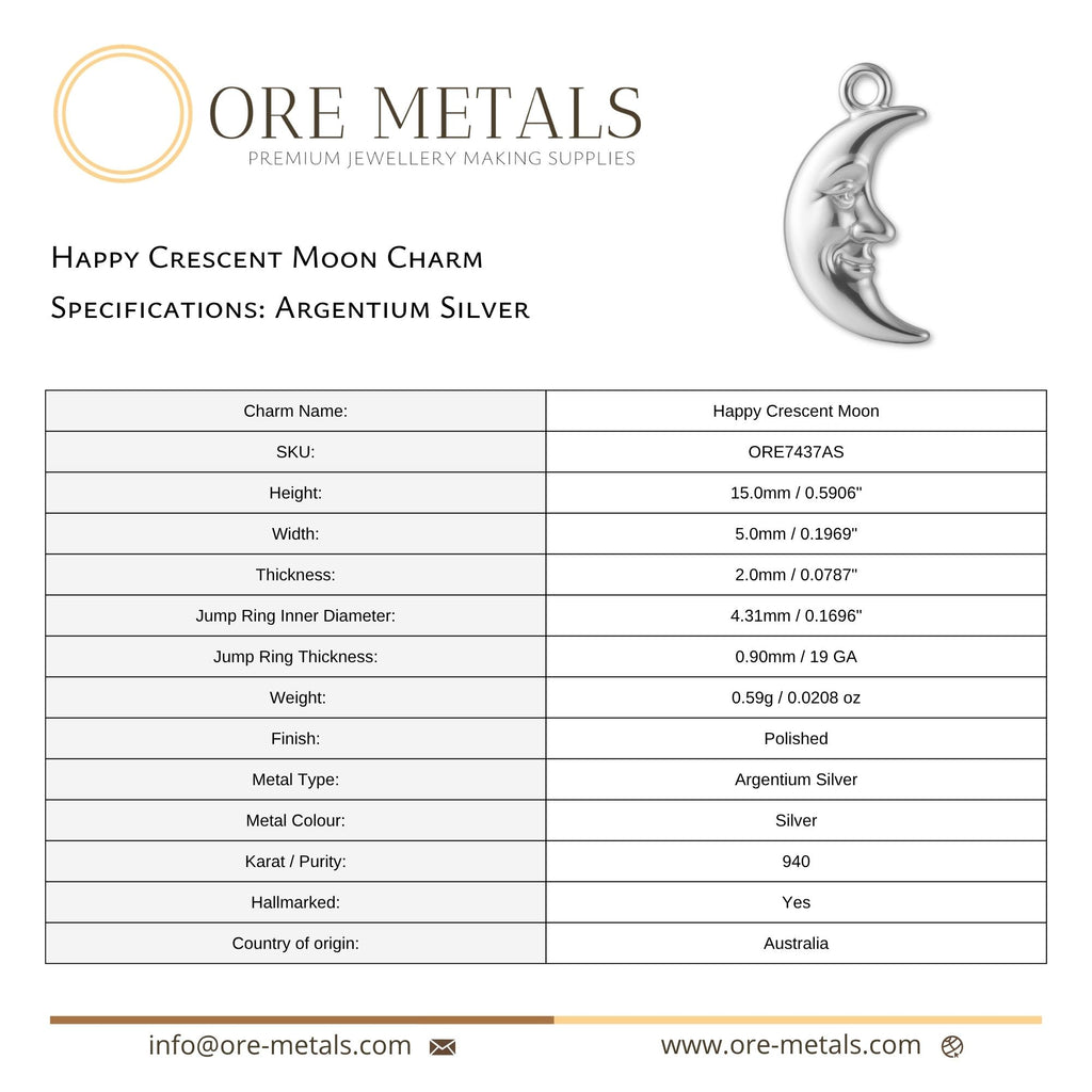 940 Argentium Silver - Happy Crescent Moon Charm