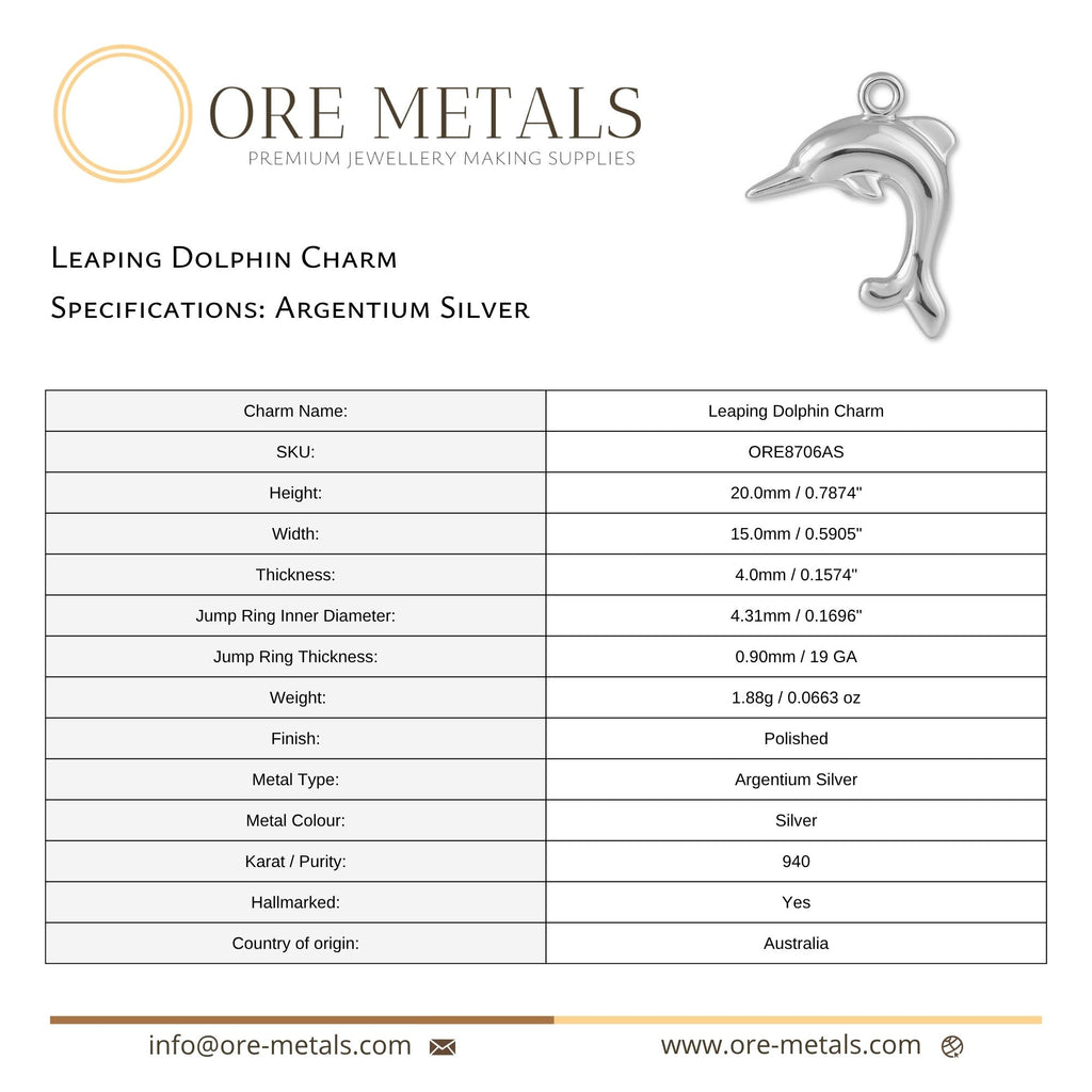 940 Argentium Silver - Leaping Dolphin Charm