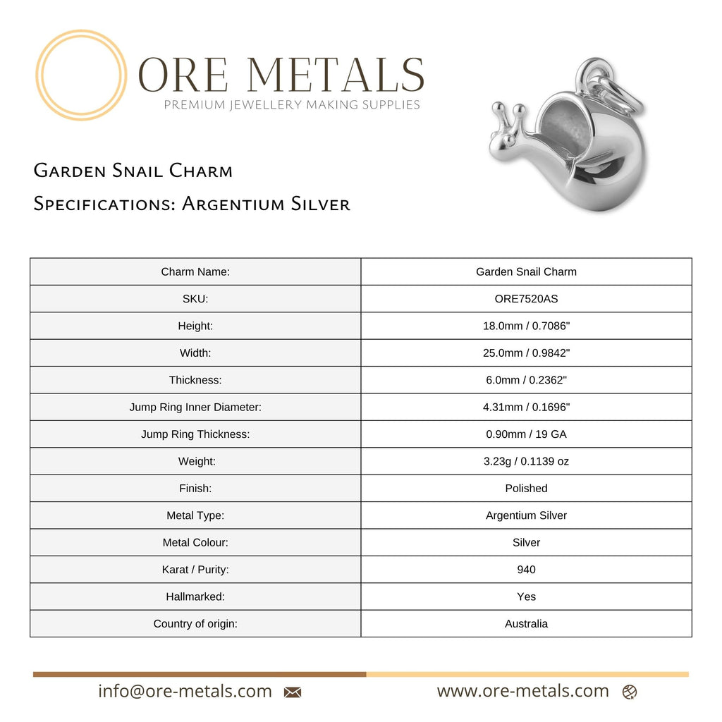 940 Argentium Silver - Garden Snail Charm