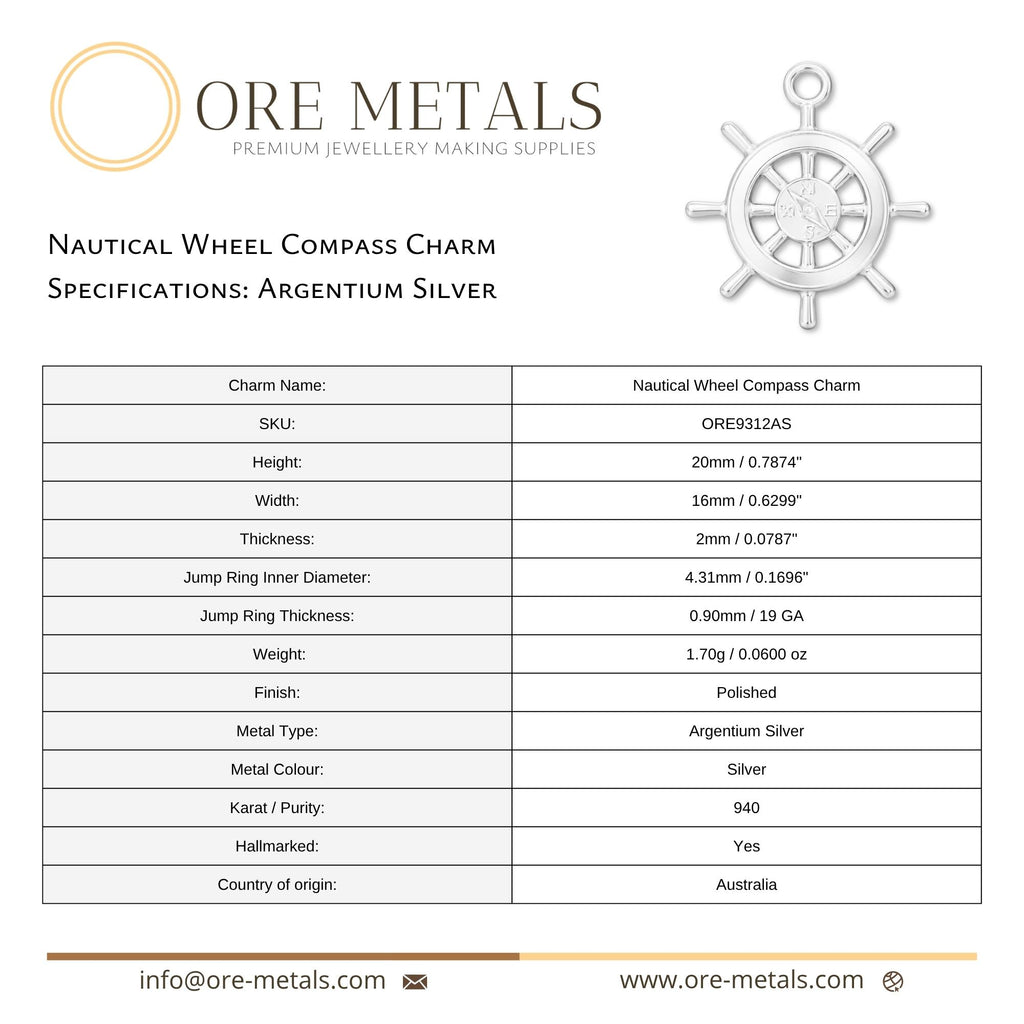 940 Argentium Silver - Nautical Wheel Compass Charm