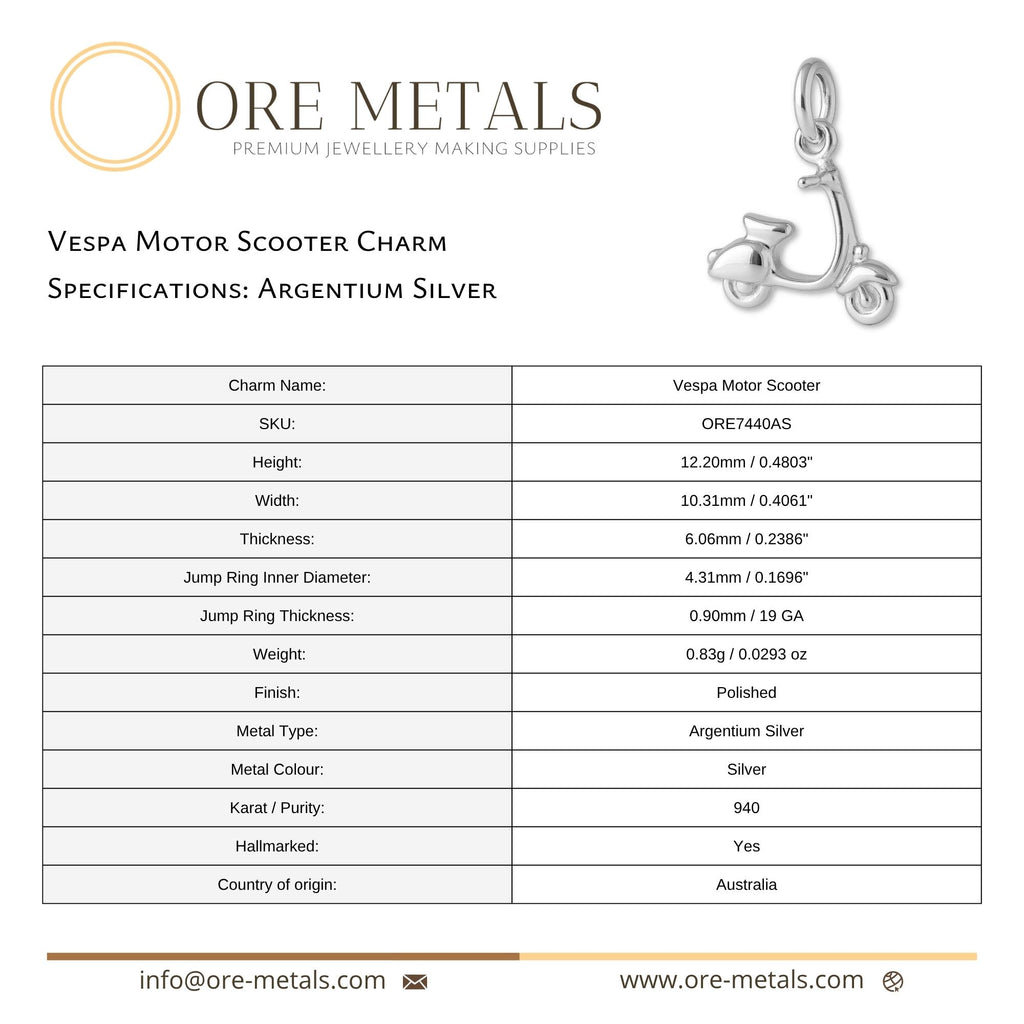 940 Argentium Silver - Vespa Motor Scooter Charm