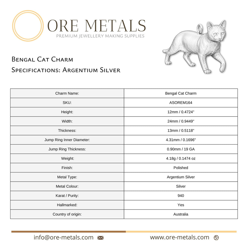 940 Argentium Silver - Bengal Cat Charm