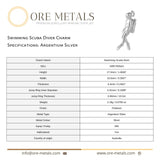 940 Argentium Silver - Swimming Scuba Diver Charm