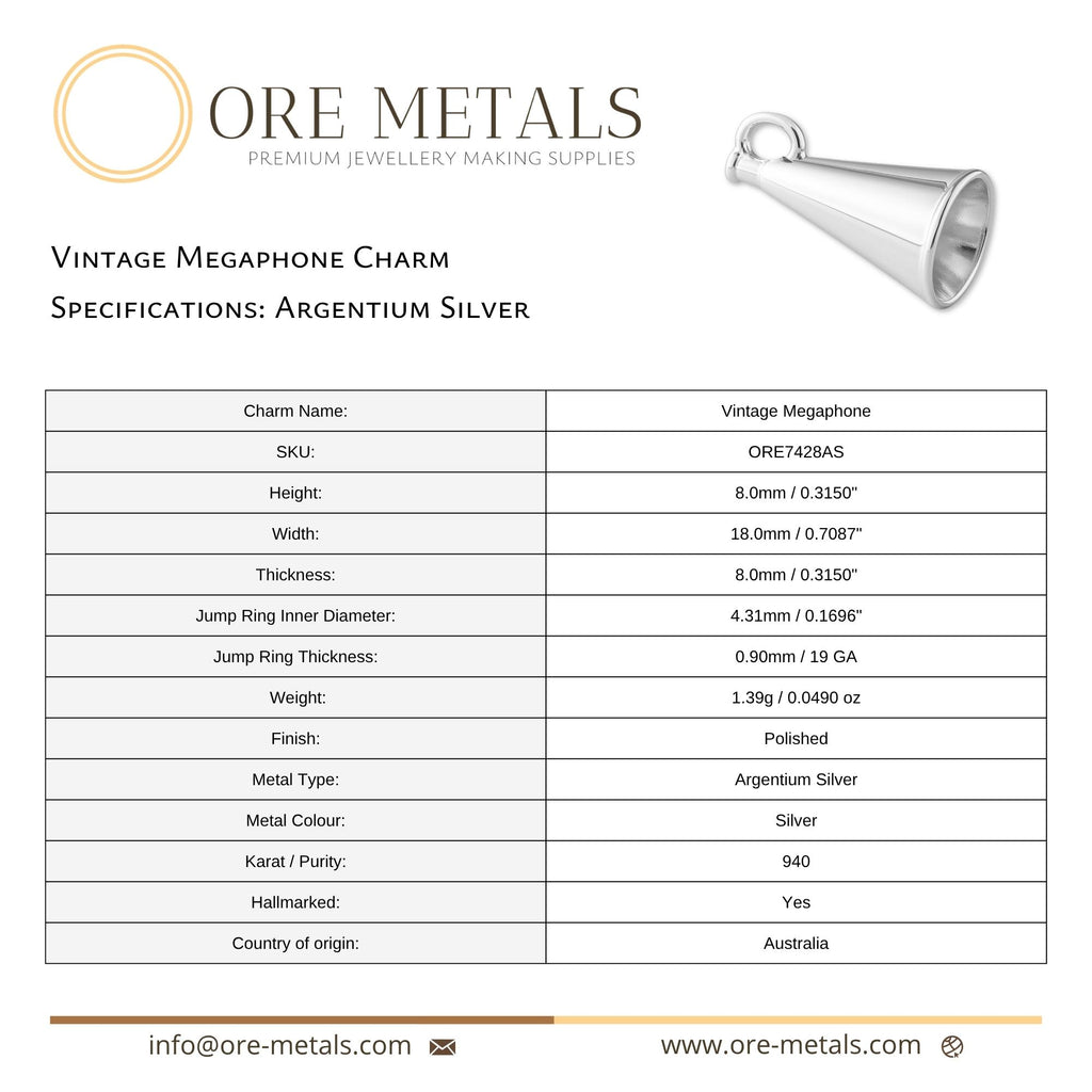 940 Argentium Silver - Vintage Megaphone Charm