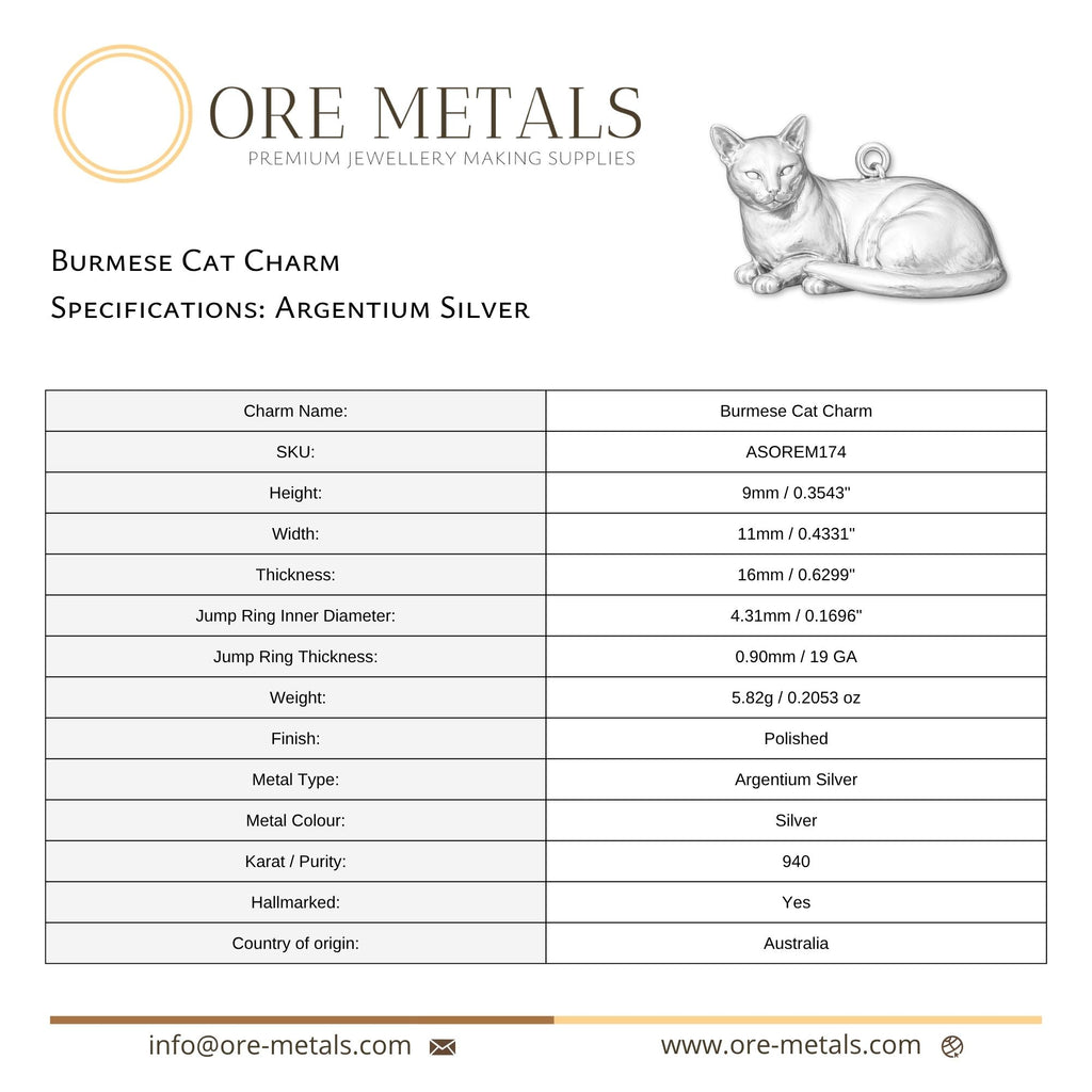 940 Argentium Silver - Burmese Cat Charm