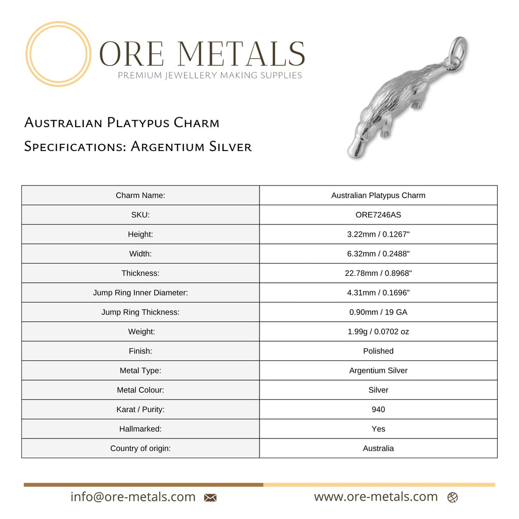 940 Argentium Silver - Australian Platypus Charm