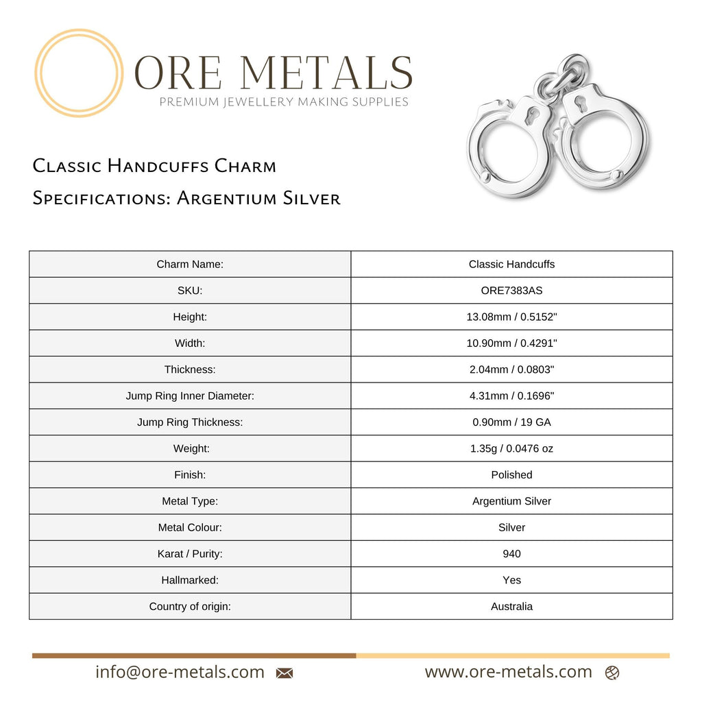 940 Argentium Silver - Classic Handcuffs Charm