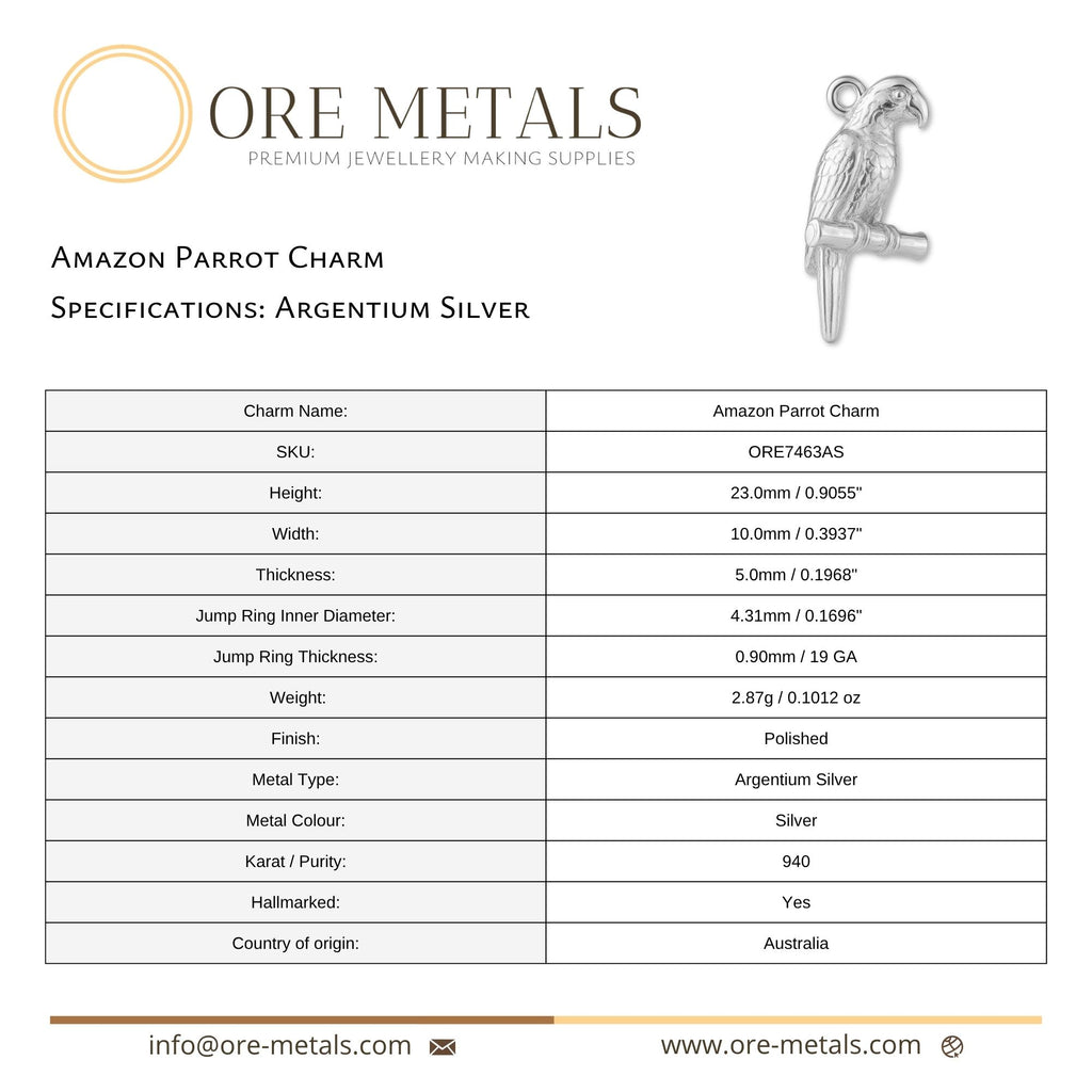940 Argentium Silver - Amazon Parrot Charm