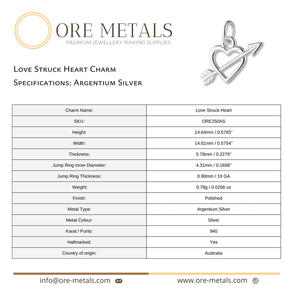 940 Argentium Silver - Love Struck Heart Charm