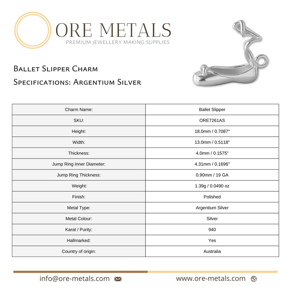 940 Argentium Silver - Ballet Slipper Charm