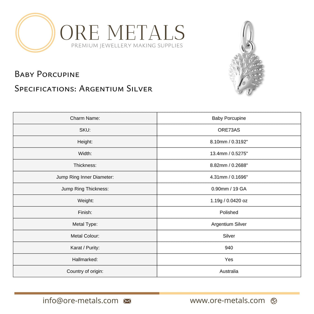 940 Argentium Silver - Baby Porcupine Charm