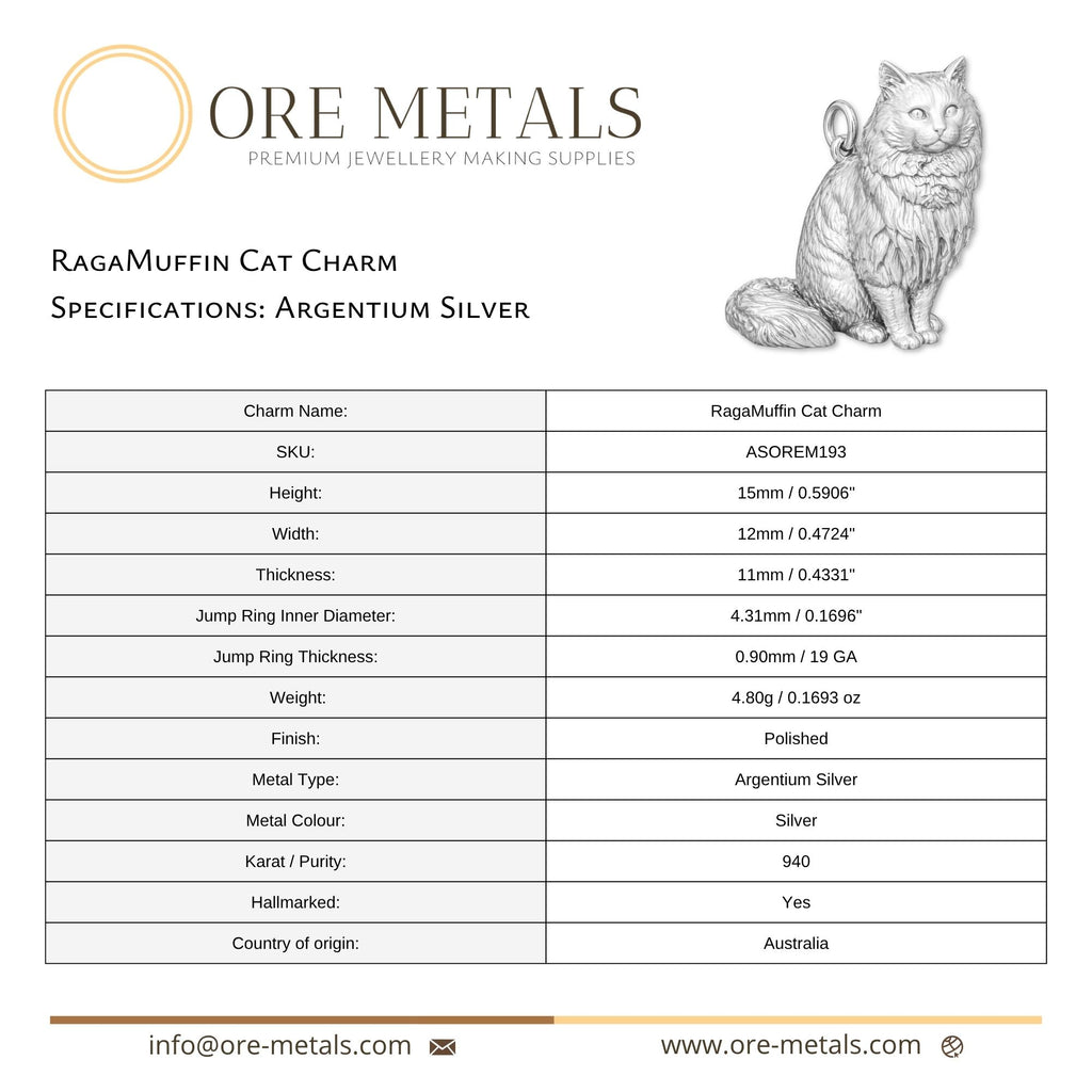 940 Argentium Silver - Ragamuffin Cat Charm