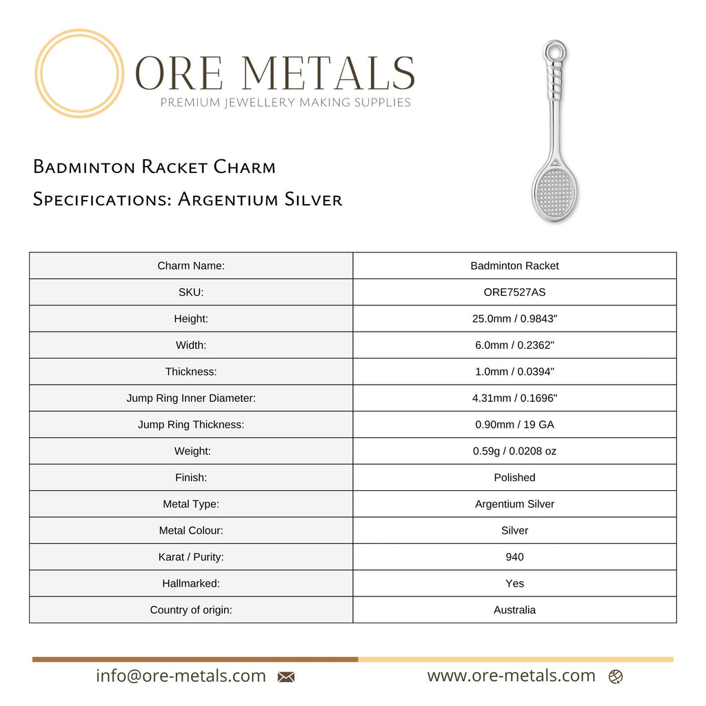 940 Argentium Silver - Badminton Racket Charm