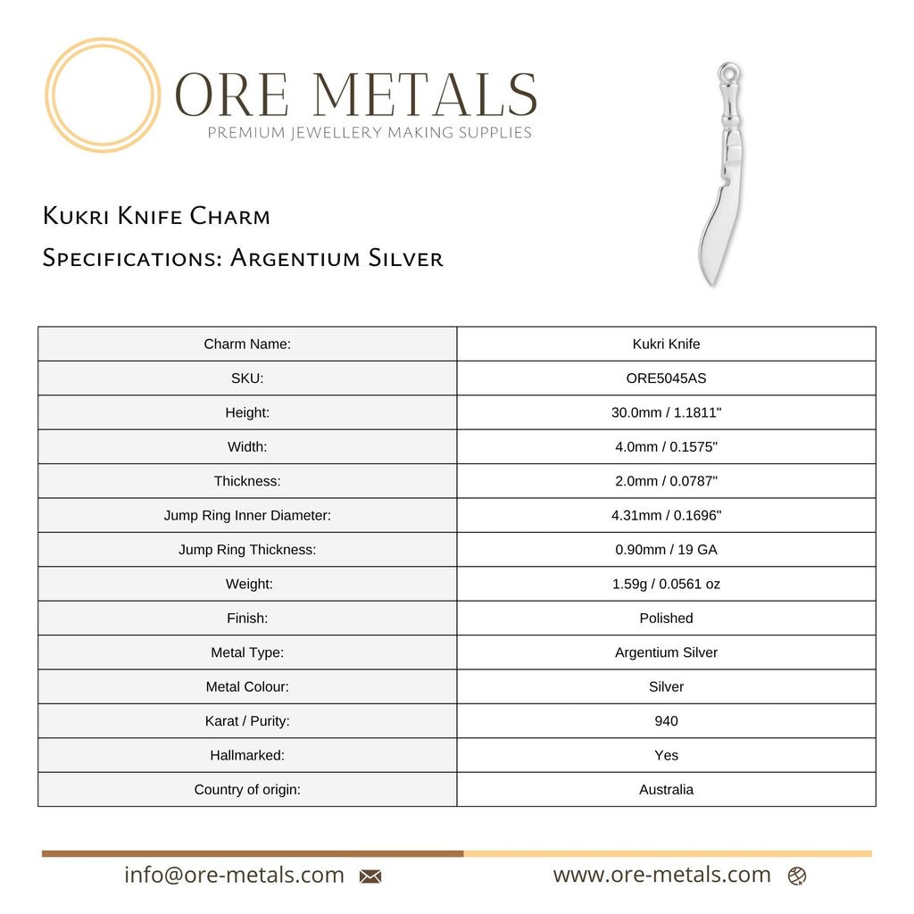 940 Argentium Silver - Kukri Knife Charm