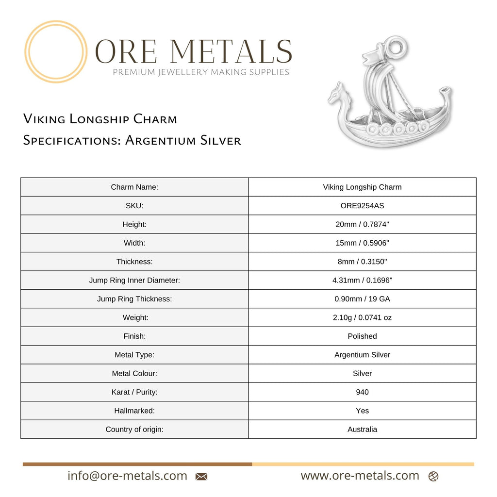 940 Argentium Silver - Viking Longship Charm